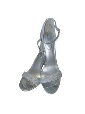 Bandolino Silver Sparkle Glitter Ankle Strap Block Heel Sandals Size 9.5 NWOB